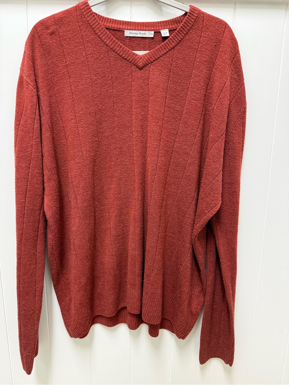 Vintage Eighty Eight XXL Rust Red V Neck Sweater Made in Korea 90s Oversized